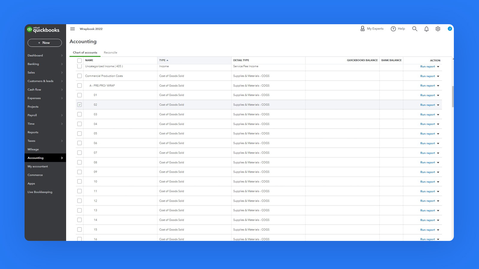 How to Use Quickbooks - Production Accounting - Chart of Accounts - Wrapbook