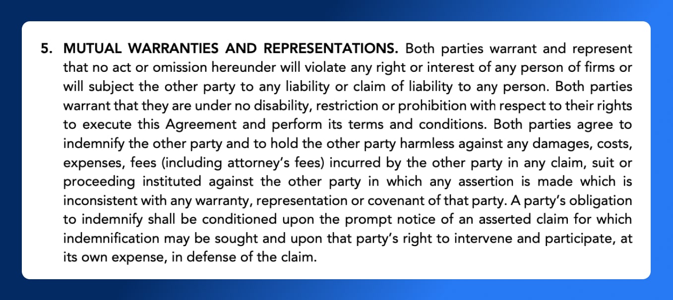 Shopping Agreement - Mutual Warranties and Representations - Wrapbook