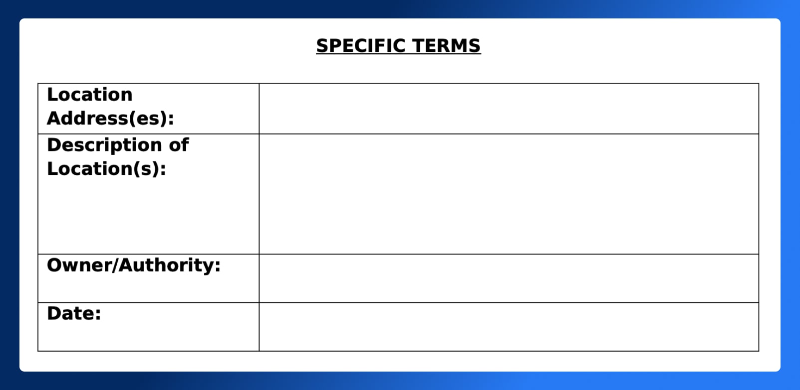Location Release Form - Specific Terms - Wrapbook