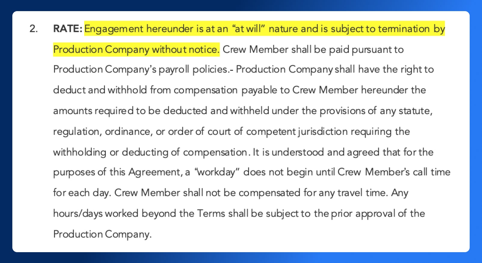 Crew Deal Memo - Termination - Wrapbook