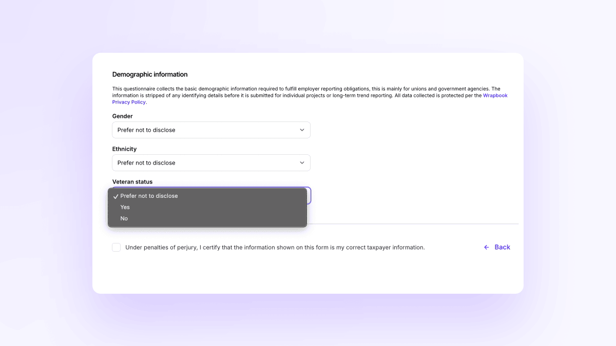Wrapbook Implements AICP Demographic Reporting - Wrapbook - Worker Onboarding 4