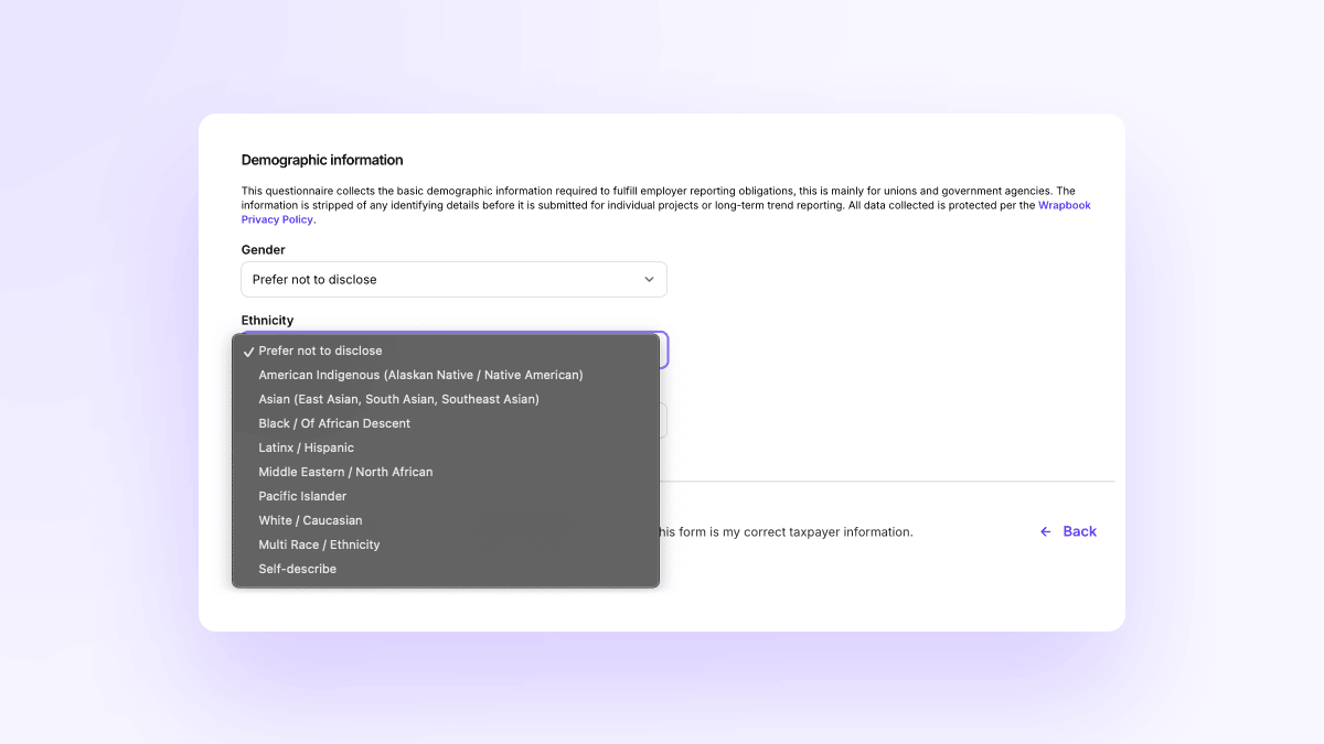 Wrapbook Implements AICP Demographic Reporting - Wrapbook - Worker Onboarding 3
