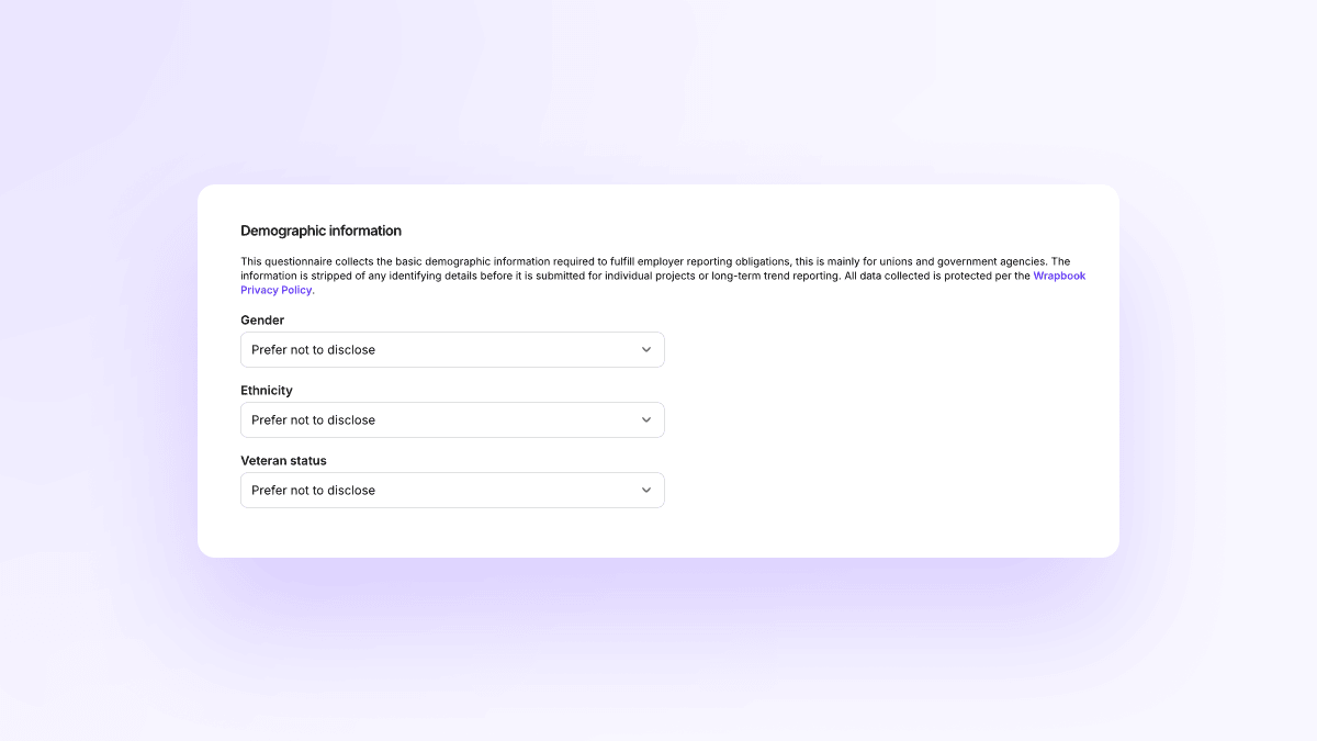 Wrapbook Implements AICP Demographic Reporting - Wrapbook - Worker Onboarding 1